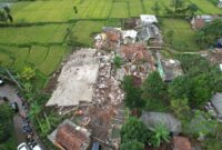 Foto udara, kondisi permukiman warga terdampak di Kecamatan Cugenang, Kabupaten Cianjur. (Dok. BNPB)