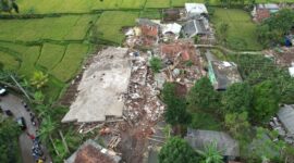 Foto udara, kondisi permukiman warga terdampak di Kecamatan Cugenang, Kabupaten Cianjur. (Dok. BNPB)
