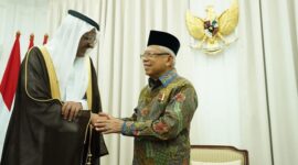 Wapres Ma'ruf Amin saat menerima kunjungan kehormatan Duta Besar Kerajaan Arab Saudi untuk RI Y.M. Faisal Abdullah H. Amodi. (Instagram.com/@kyai_marufamin)
