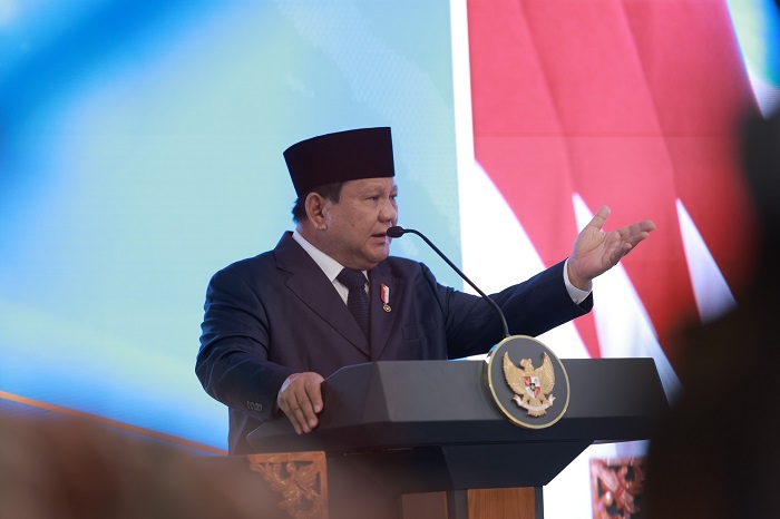 Presiden Indonesia Prabowo Subianto Dalam Acara pengukuhan 1.451 hakim baru di Gedung Mahkamah Agung, Jakarta. (Dok. Tim Media Prabowo)